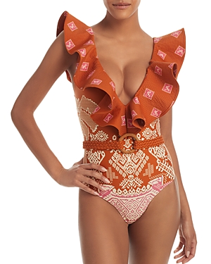 JOHANNA ORTIZ CARAL BELTED RUFFLE ONE PIECE SWIMSUIT