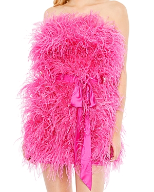 Mac Duggal Strapless Faux Feather Minidress In Pink