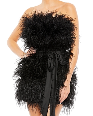 Mac Duggal Strapless Faux Feather Minidress In Black