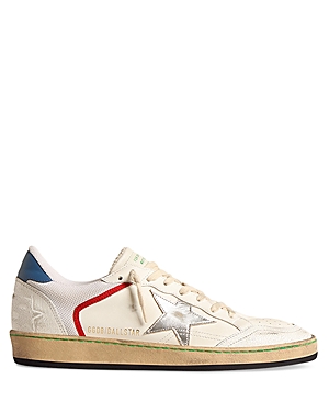 Shop Golden Goose Men's Ballstar Lace Up Sneakers In White/silver