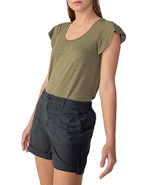 Sanctuary Alma Womens Linen Scoop Neck T-shirt In Mossy Green