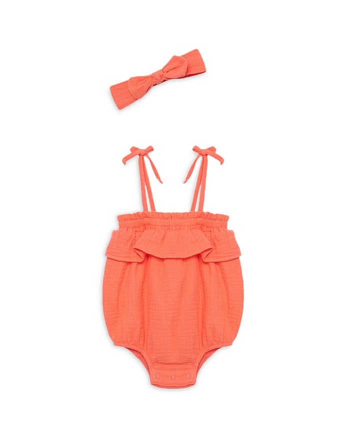 Little Me Girls' Rose Bubble Cotton Gauze Romper & Headband Set Baby