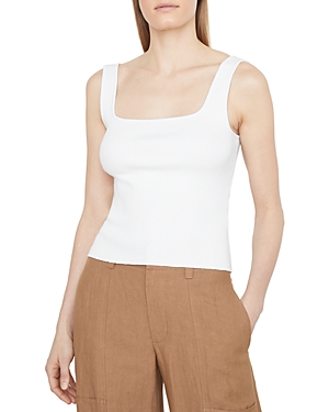 Vince Ribbed Square Neck Tank In Optic White