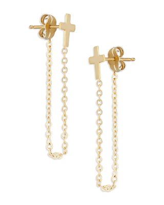 Moon & Meadow - 14K Yellow Cross Draped Chain Earrings - Exclusive