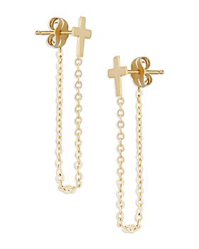Moon & Meadow - 14K Yellow Cross Draped Chain Earrings - 100% Exclusive