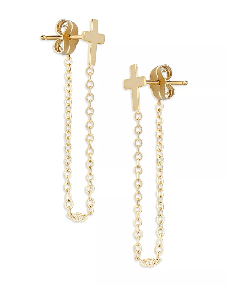 Moon & Meadow 14K Yellow Cross Draped Chain Earrings - Exclusive