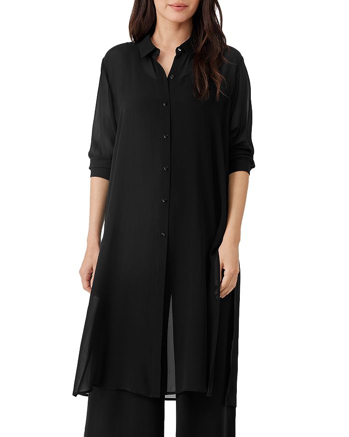 Shop Eileen Fisher Silk Tunic Shirt In Black
