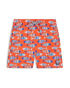 Shop Tom & Teddy Boys' Fish Print Swim Trunks - Little Kid, Big Kid In Striped Orange