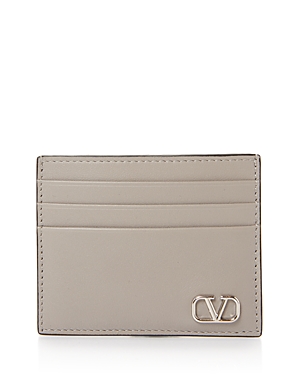 Valentino Garavani Leather Card Holder In Gray