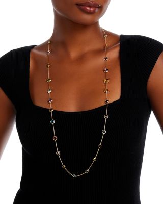 18K Yellow Gold Jaipur Multi Gemstone Long Necklace, 36"