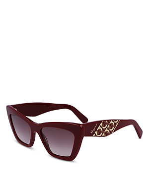 Shop Ferragamo Geometric Cat Eye Sunglasses, 55mm In Red/red Gradient