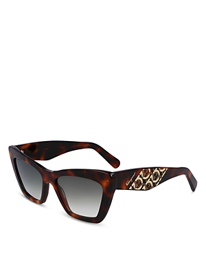Ferragamo Geometric Cat Eye Sunglasses, 55mm In Tortoise/gray Gradient