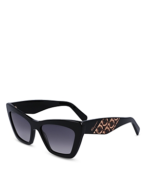 Ferragamo Geometric Cat Eye Sunglasses, 55mm In Black/gray Gradient