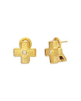 Gurhan - 24K Gold Cross Diamond Stud Earrings