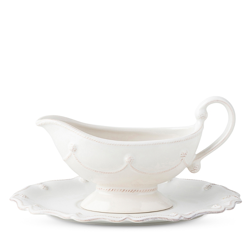 Juliska Berry & Thread Whitewash Sauce Boat And Stand In Whitewash