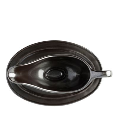 Pewter Stoneware Sauce Boat and Stand
