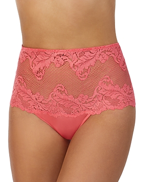 Le Mystere Lace Allure High Waist Thong In Sweet Coral