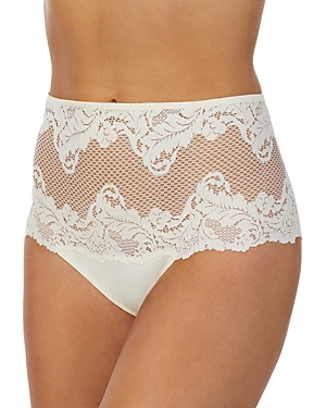 Le Mystere Lace Allure High Waist Thong In Butter Cream
