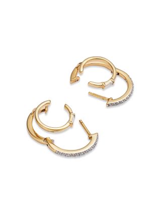 Diamond Double Hoop Earrings in 14K Yellow Gold, 0.25 tcw  