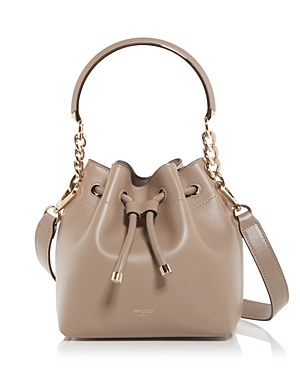 Jimmy Choo Bon Bon Small Leather Bucket Bag In Taupe/light Gold