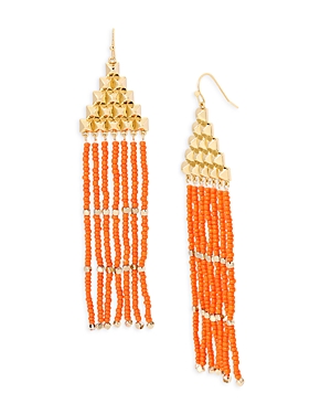 Allsaints Pyramid & Color Bead Chandelier Earrings In Gold Tone In Orange/gold