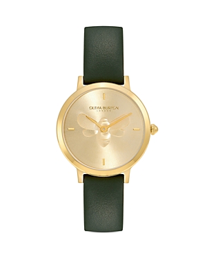 Shop Olivia Burton Ultra Slim Bee Watch, 28mm In Gold/green