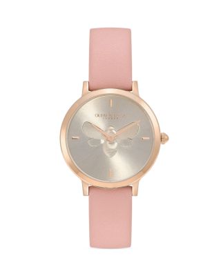 Olivia Burton Women's Ultra Slim Bee Blush Leather Watch 28mm In Gold