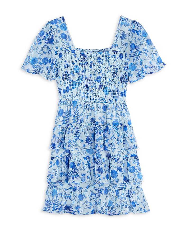 AQUA Girls Smocked Multi Tier Floral Dress Big Kid Bloomingdale s