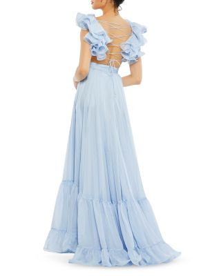 Ruffle Tiered Cut-Out Chiffon Gown