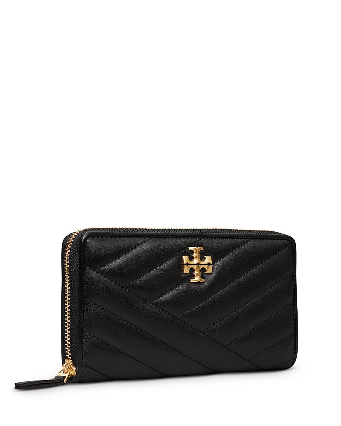Shop Tory Burch Kira Chevron Leather Zip Continental Wallet In Black/rolled Gold