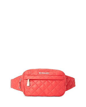Mz Wallace Metro Quilted Nylon Belt Bag In Coral/silver