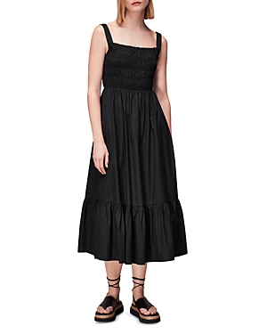 Shop Whistles Greta Ruched Poplin Dress In Black