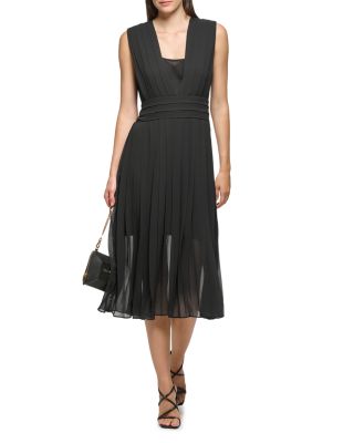 KARL LAGERFELD PARIS Pleated Chiffon Midi Dress | Bloomingdale's Women