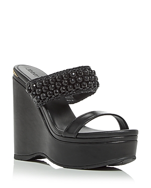 Jimmy Choo Amoure Beaded Two-band Wedge Sandals In Black/black