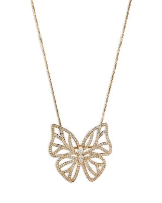 Flutter Cubic Zirconia Butterfly Pendant Necklace in 18K Gold Plated, 18"