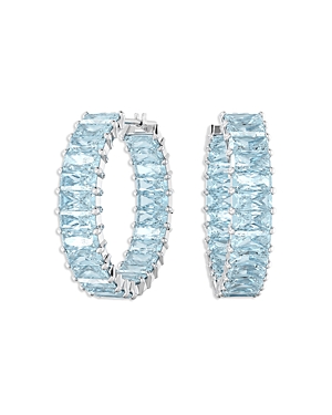 Shop Swarovski Matrix Baguette Color Crystal Hoop Earrings In Blue/silver