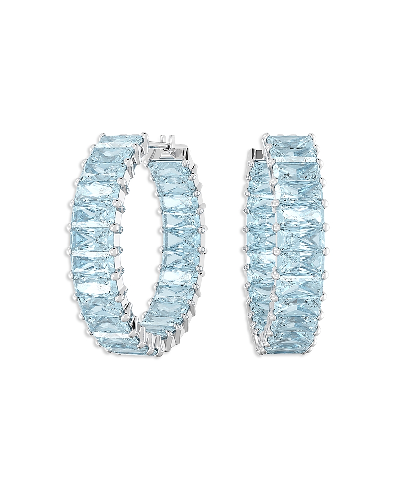Swarovski Matrix Hoop Earrings In Blue/silver