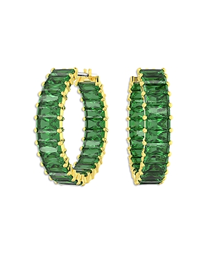 Shop Swarovski Matrix Baguette Color Crystal Hoop Earrings In Green/gold