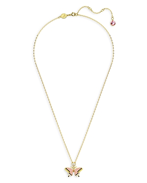 Swarovski Idyllia Color Pave Butterfly Pendant Necklace In Gold Tone, 16.5 In Pink/gold