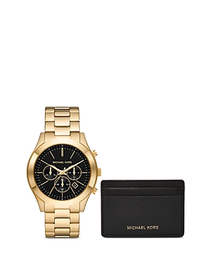 Shop Michael Kors Slim Runway Chronograph, 44mm Gift Set In Black/gold