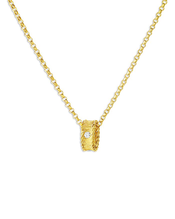 Roberto Coin 18K Yellow Gold Princess Diamond Ring Pendant Necklace, 16