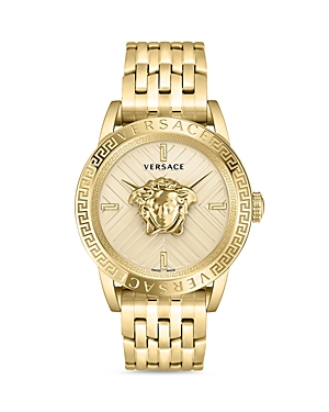 Versace Men's V-code Medusa Head Ip Yellow Gold Bracelet Watch, 43mm In Gold