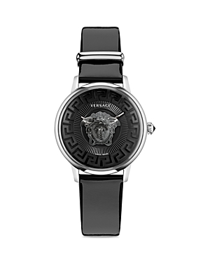 Versace Women's Medusa Alchemy Stainless Steel & Patent Leather Watch In Black