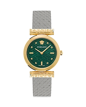 Shop Versace Regalia Watch, 34mm In Green/silver