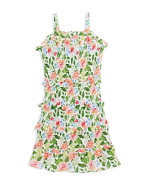 Us Angels Girls' Printed Ruched Ruffle Dress - Big Kid In Floral