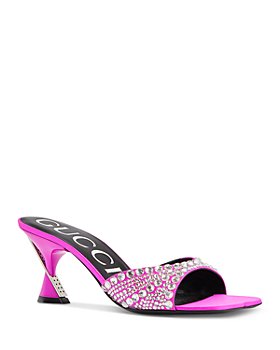 Gucci - Women's Silk Satin Crystal Embellished Slide Sandals