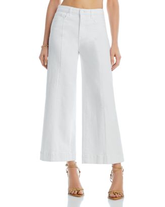 L'AGENCE Houston High Rise Cropped Wide Leg Jeans in White | Bloomingdale's