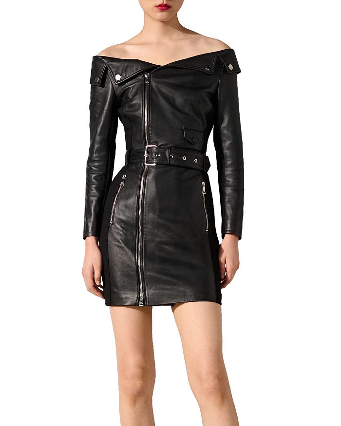 KARL LAGERFELD Off Shoulder Leather Dress | Bloomingdale's