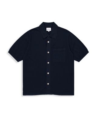 Norse Projects Rollo Cotton Linen Short Sleeve Shirt In Dark Navy