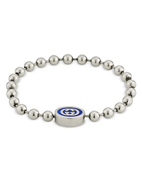 Gucci - Sterling Silver Boule Blue Enamel Single Logo Beaded Bracelet